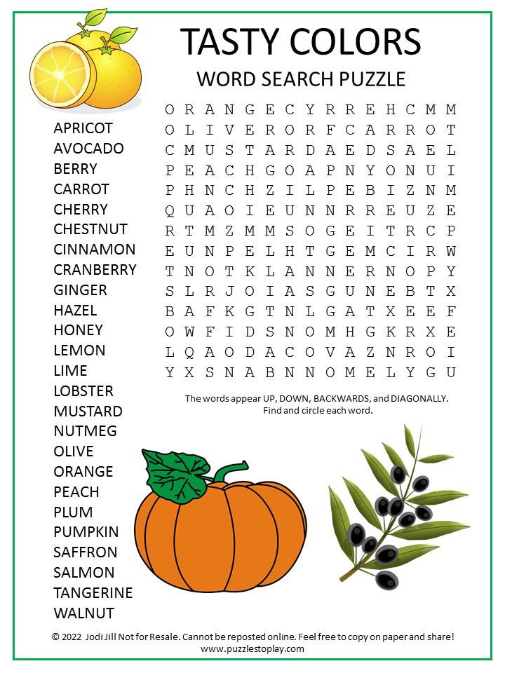 Tasty Colors Word Search Puzzle