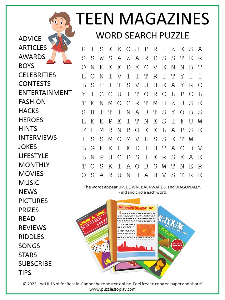 Teen Magazines Word Search Puzzle