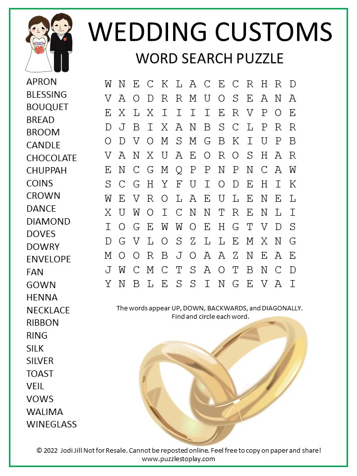 Wedding Customs Word Search Puzzle