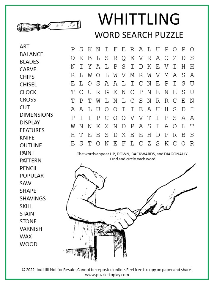 Whittling Word Search Puzzle