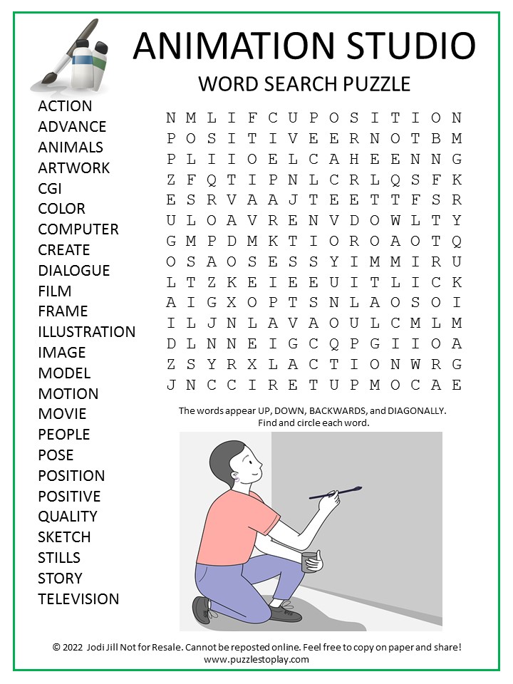 Animation Studio Word Search Puzzle - Puzzles to Play