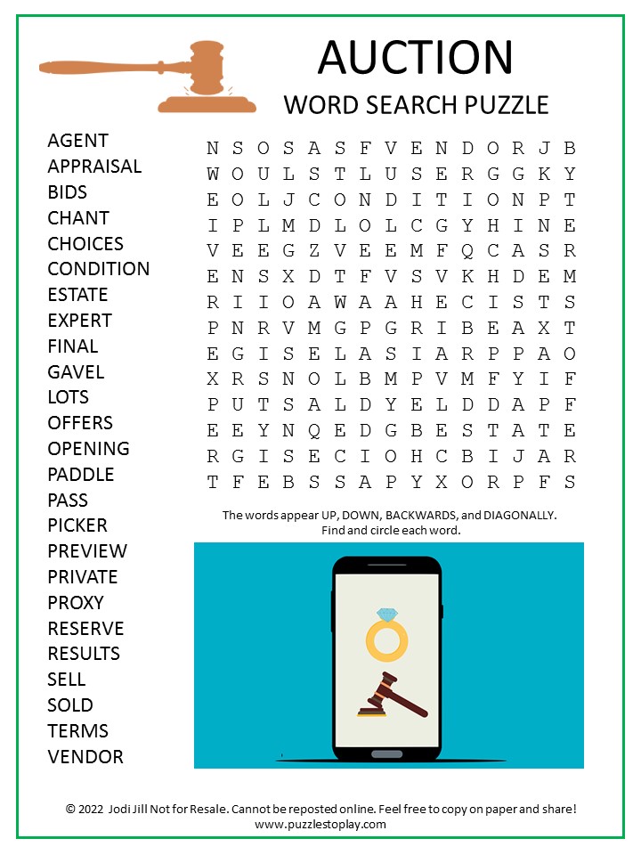 Auction Word Search Puzzle