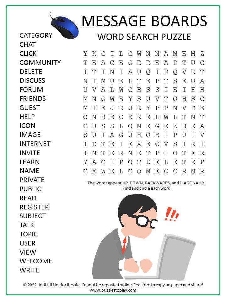 Message Boards Word Search