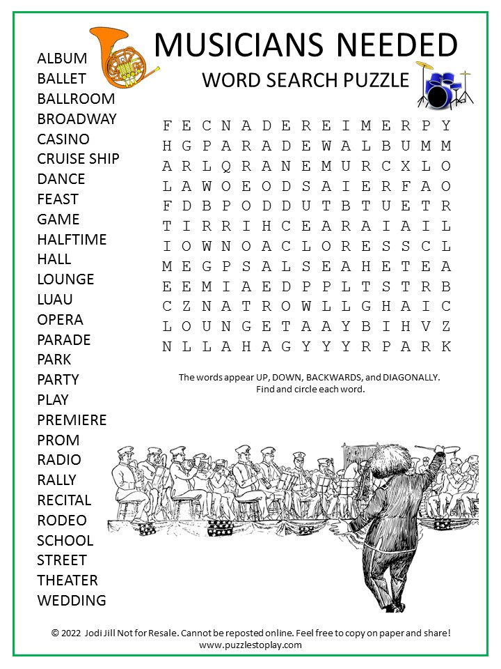 Musicians at Work Word Search Puzzle