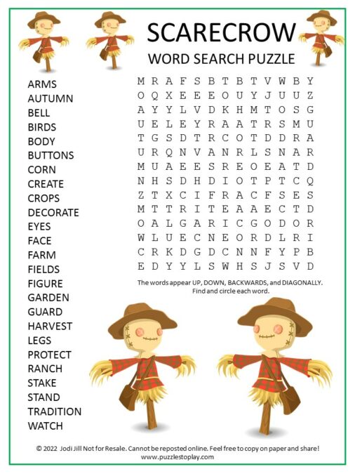 Scarecrow Word Search Puzzle Puzzles To Play