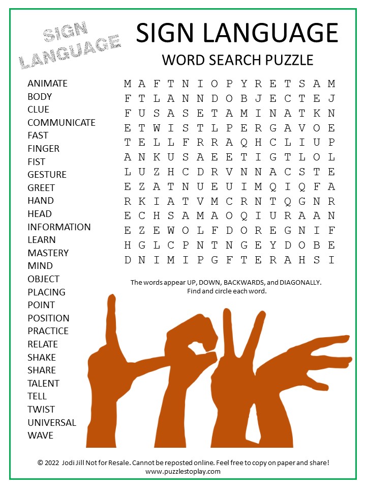 Sign Language Word Search Puzzle