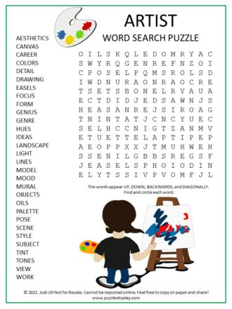 Artist Word Search Puzzle - Puzzles to Play