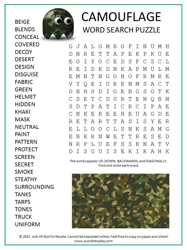 Camouflage Word Search Puzzle