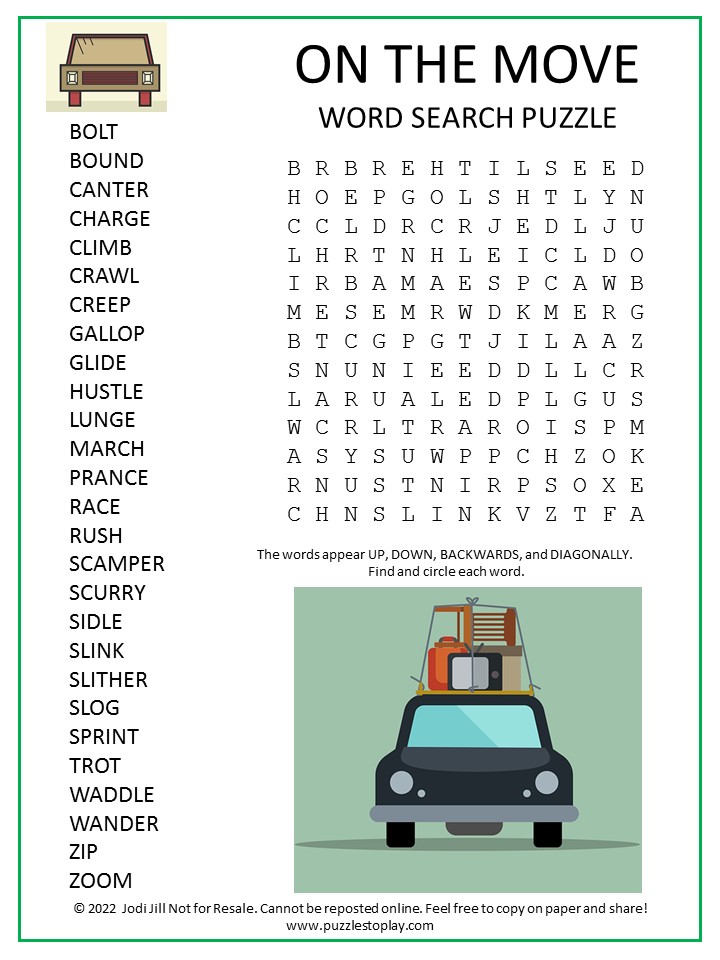 On the Move Word Search Puzzle