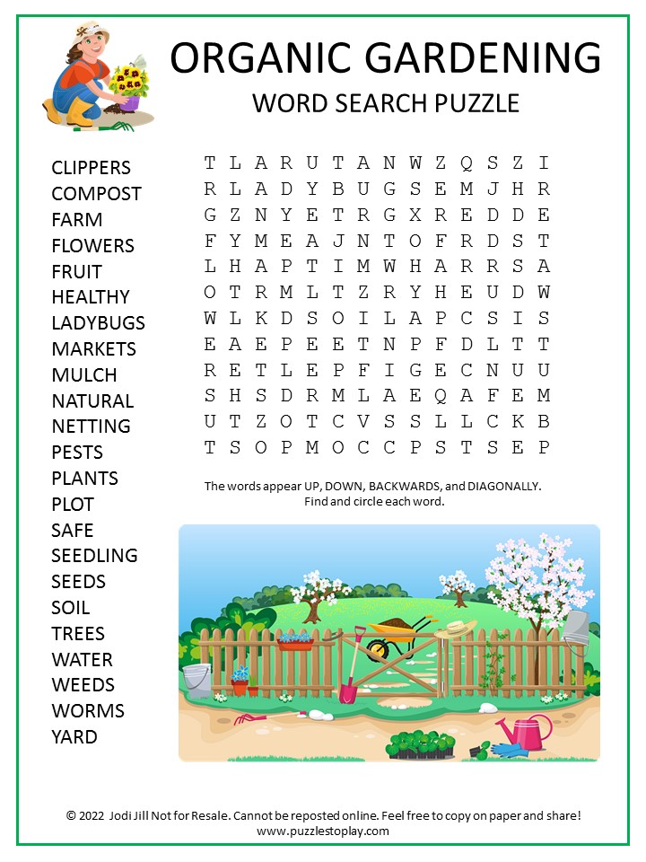 Organic Gardening Word Search Puzzle