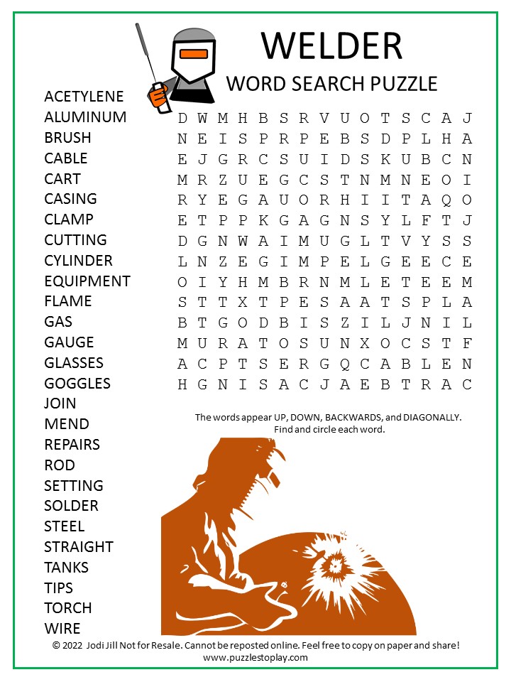 Welder Word Search Puzzle