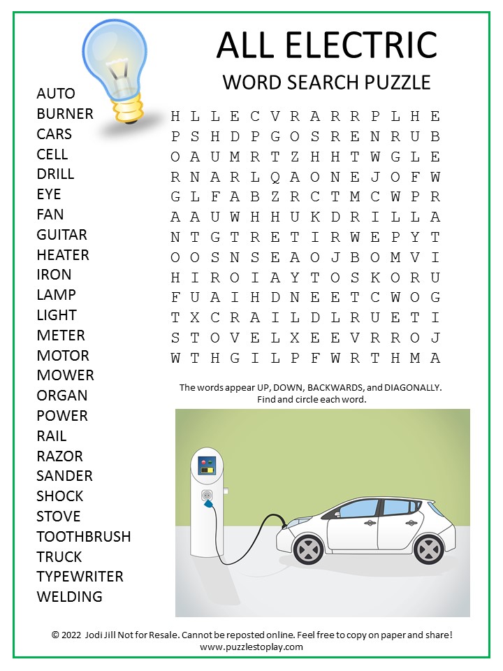 All Electric Word Search Puzzle