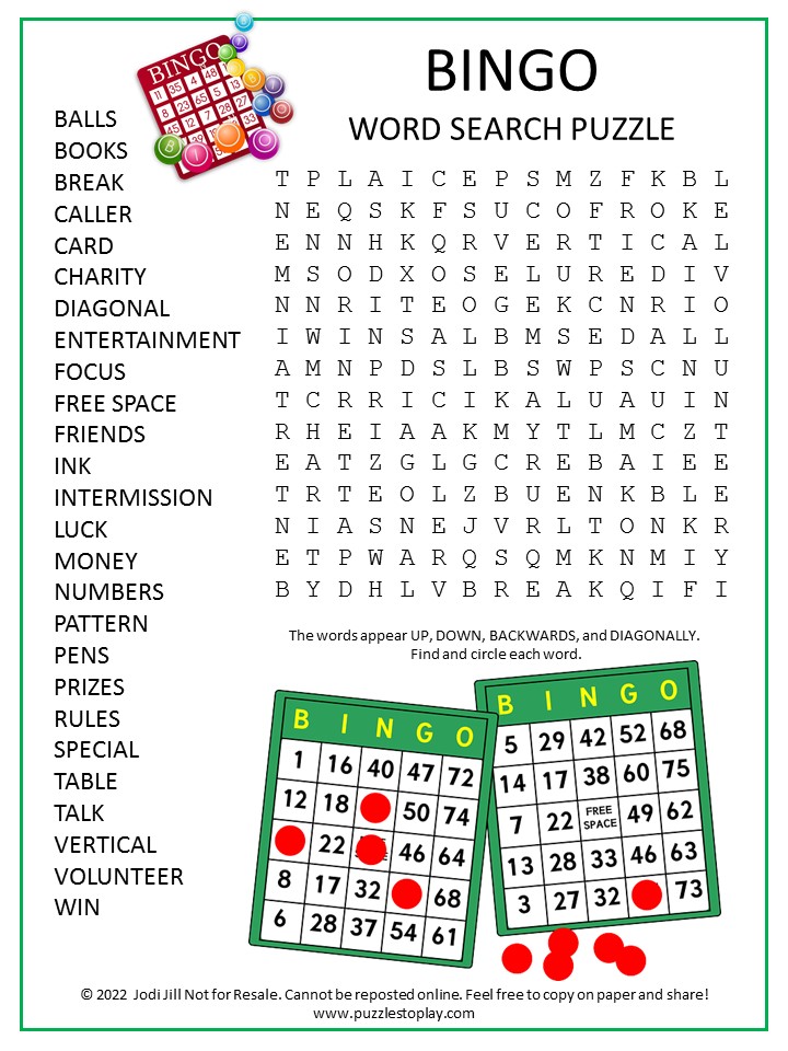 Bingo Word Search Puzzle - Puzzles to Play