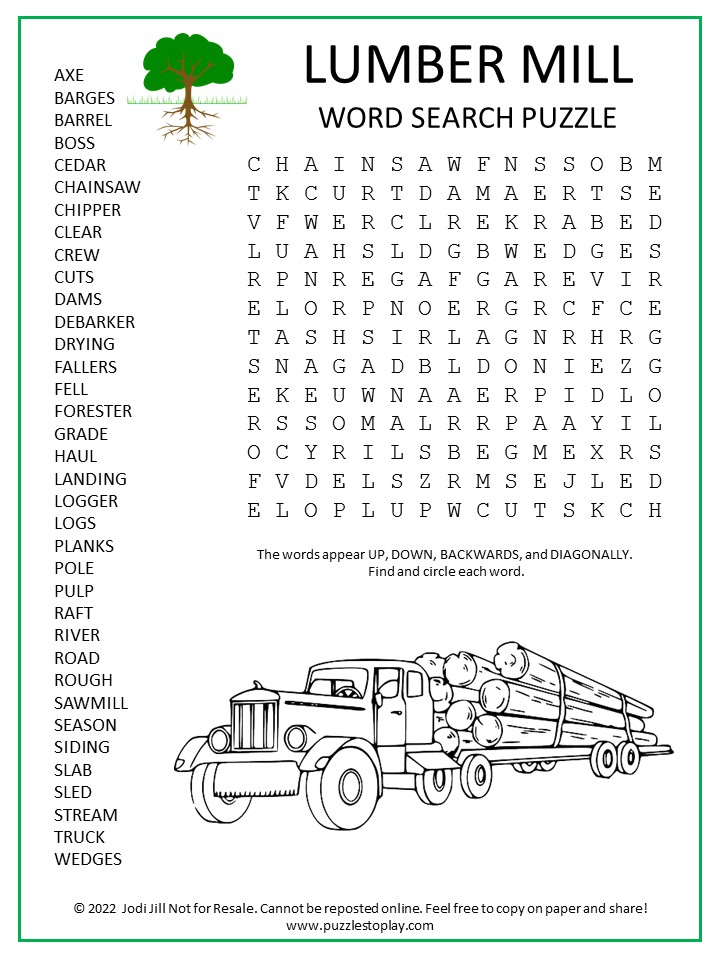 Lumber Mill Word Search Puzzle
