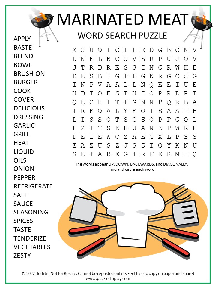 On The Grill Word Search