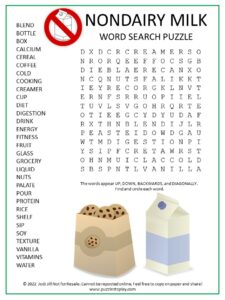 Nondairy Milk Word Search Puzzle