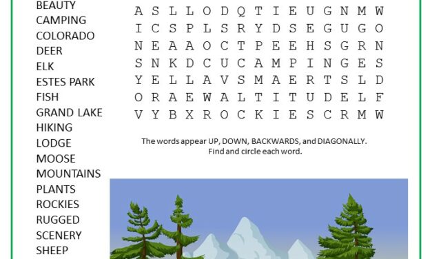 Rocky Mountain National Park Word Search Puzzle