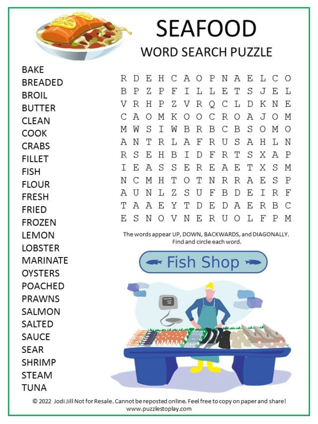 Seafood Word Search Puzzle Puzzles To Play