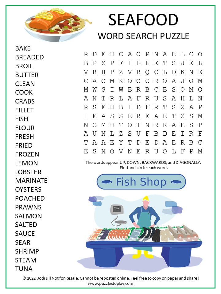 Seafood Word Search Puzzle