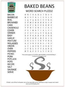 Baked Beans Word Search Puzzle
