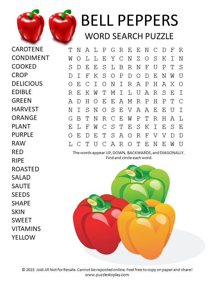 Bell Peppers Word Search Puzzle