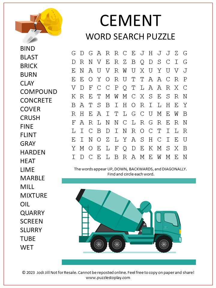 Cement Word Search Puzzle
