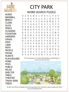 City Park Word Search Puzzle