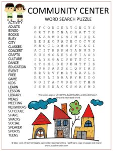Community Center Word Search Puzzle