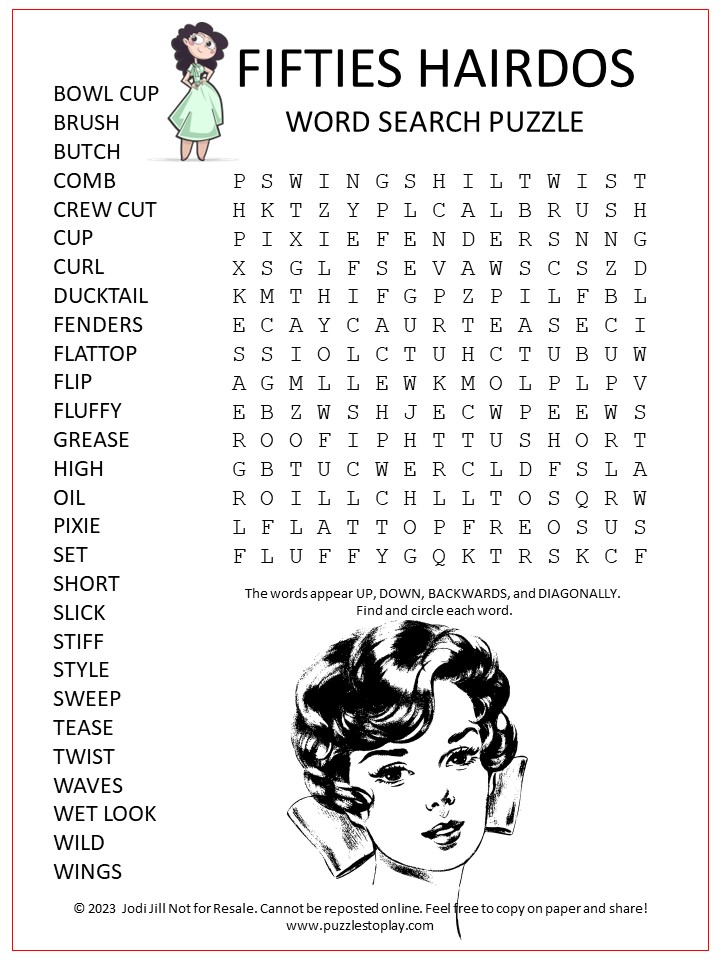 Fifties Hair Word Search Puzzle