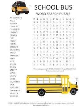 School Bus Word Search Puzzle