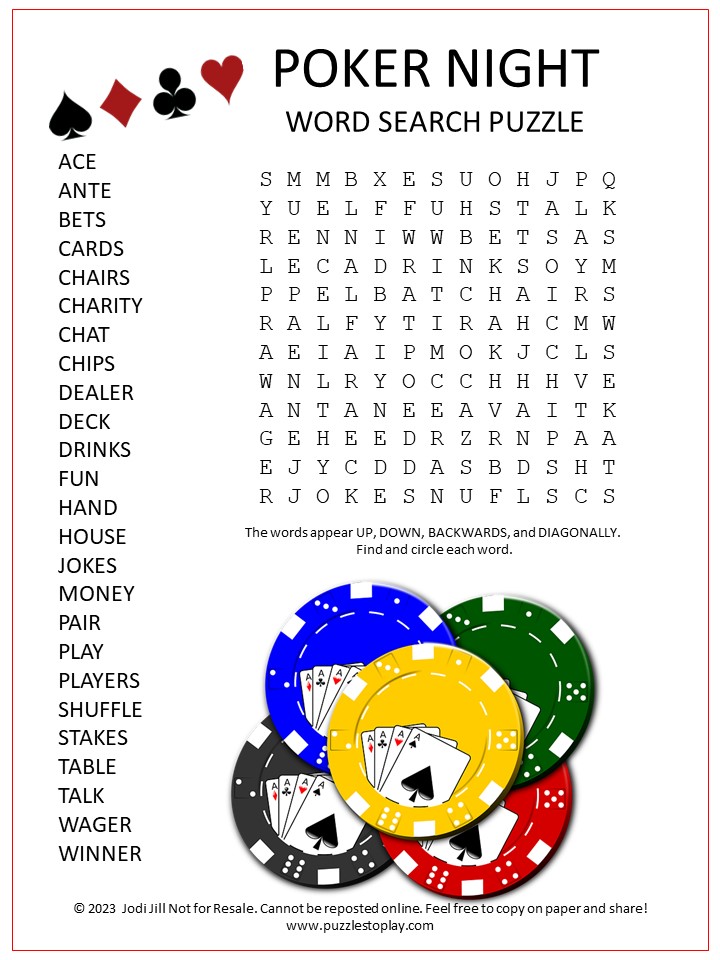 Poker Night Word Search Puzzle