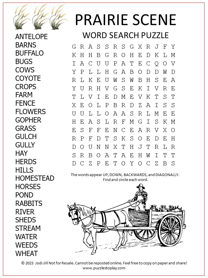 Prairie Scene Word Search Puzzle