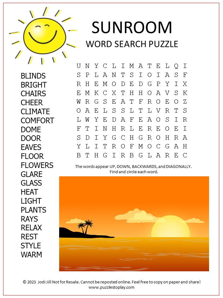 Sunroom Word Search Puzzle